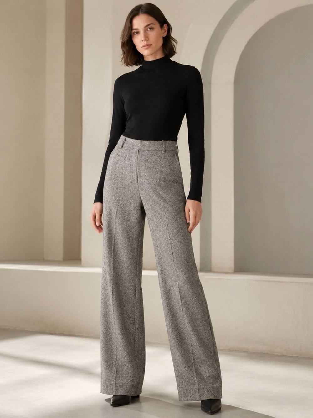 Express Editor Wide Leg Wool/Silk Blend Trousers Gray Black Size 6
